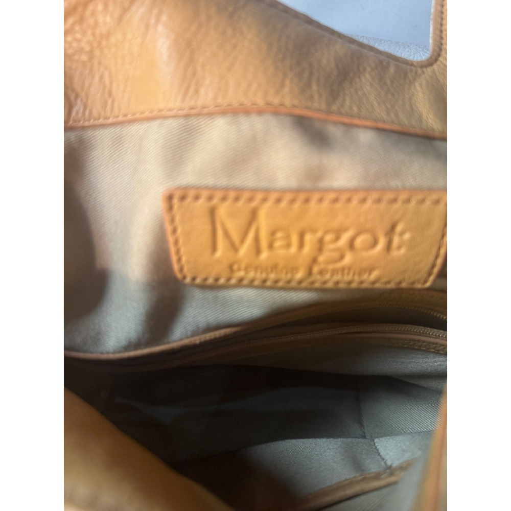 Margot Cream Tan Pebbled Genuine Leather Hobo Tote Bag Gold Hardware Large - Picture 11 of 14